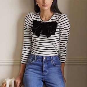 Boden Imogen Breton Navy Striped Velvet Bow Top Size 6